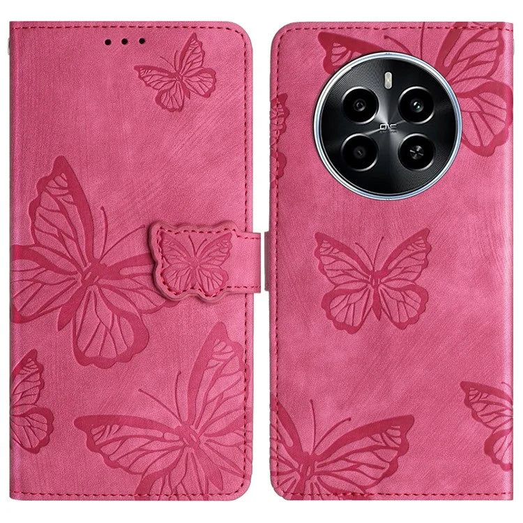 For Realme Narzo 70 5G / Narzo 70 Pro 5G / P1 5G / 12 4G / 12+ 5G Case Butterfly Design Flip Wallet Leather Phone Cover Skin-Touch