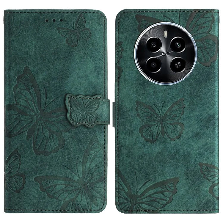 For Realme Narzo 70 5G / Narzo 70 Pro 5G / P1 5G / 12 4G / 12+ 5G Case Butterfly Design Flip Wallet Leather Phone Cover Skin-Touch