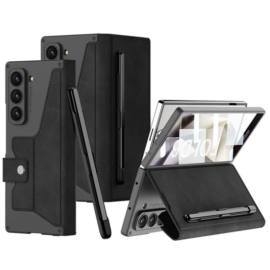 GKK For Samsung Galaxy Z Fold6 5G Kickstand Case Magnetic Closure PC+PU Phone Cover with Pencil Slot (No Screen Film)