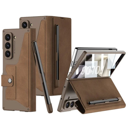 GKK For Samsung Galaxy Z Fold6 5G Kickstand Case Magnetic Closure PC+PU Phone Cover with Pencil Slot (No Screen Film)