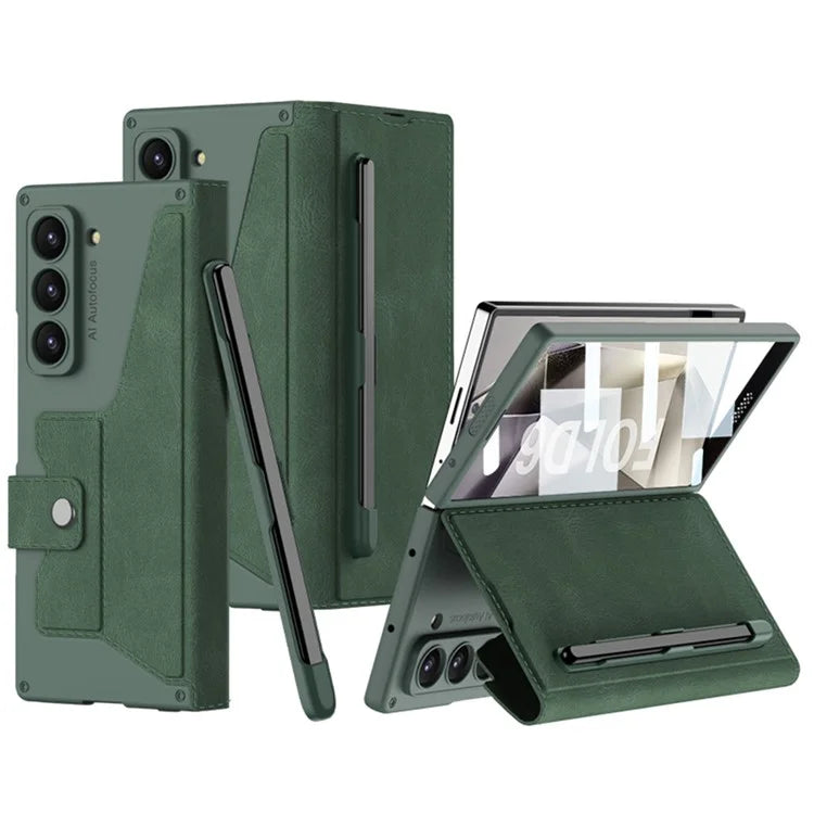 GKK For Samsung Galaxy Z Fold6 5G Kickstand Case Magnetic Closure PC+PU Phone Cover with Pencil Slot (No Screen Film)