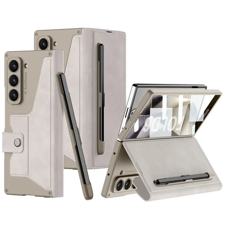 GKK For Samsung Galaxy Z Fold6 5G Kickstand Case Magnetic Closure PC+PU Phone Cover with Pencil Slot (No Screen Film)