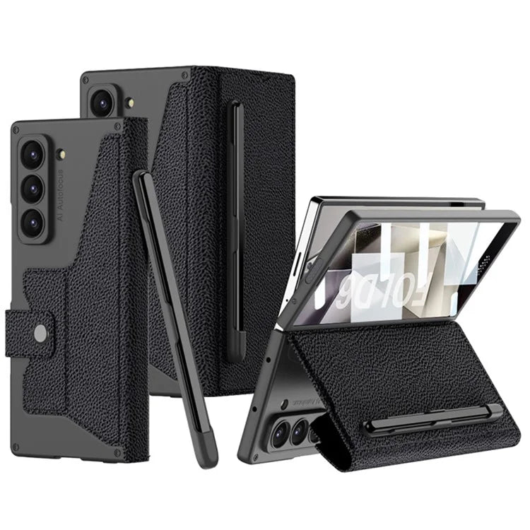 GKK For Samsung Galaxy Z Fold6 5G Kickstand Case Magnetic Closure PC+PU Phone Cover with Pencil Slot (No Screen Film)