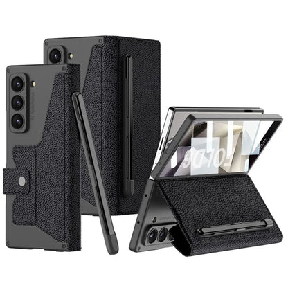 GKK For Samsung Galaxy Z Fold6 5G Kickstand Case Magnetic Closure PC+PU Phone Cover with Pencil Slot (No Screen Film)