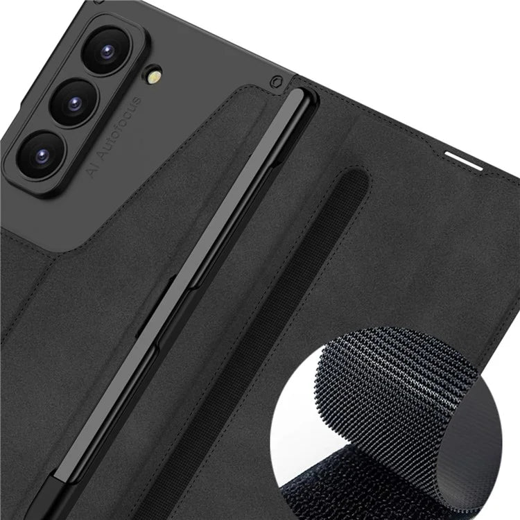 GKK For Samsung Galaxy Z Fold6 5G Kickstand Case Magnetic Closure PC+PU Phone Cover with Pencil Slot (No Screen Film)