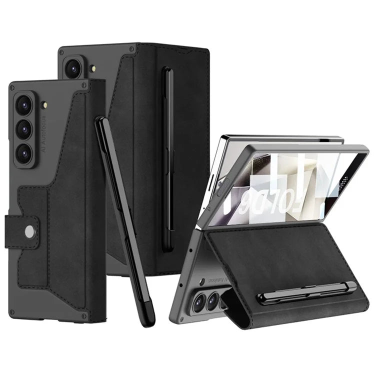 GKK For Samsung Galaxy Z Fold6 5G Kickstand Case Pencil Slot PC+PU Phone Cover with Screen Film