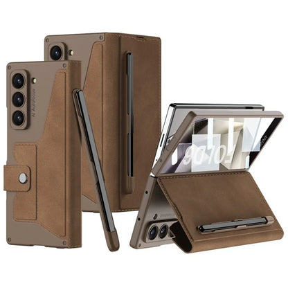 GKK For Samsung Galaxy Z Fold6 5G Kickstand Case Pencil Slot PC+PU Phone Cover with Screen Film