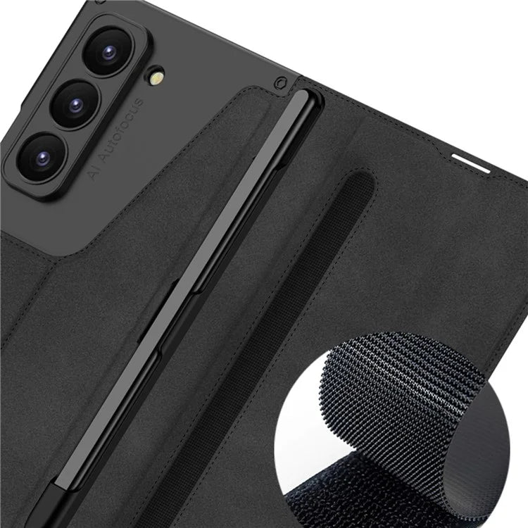 GKK For Samsung Galaxy Z Fold6 5G Kickstand Case Pencil Slot PC+PU Phone Cover with Screen Film