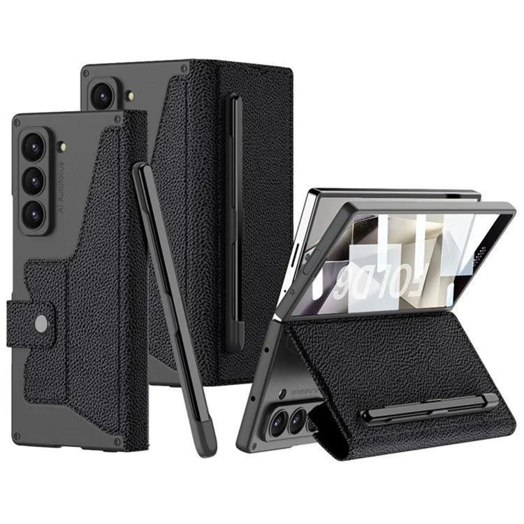 GKK For Samsung Galaxy Z Fold6 5G Kickstand Case Pencil Slot PC+PU Phone Cover with Screen Film