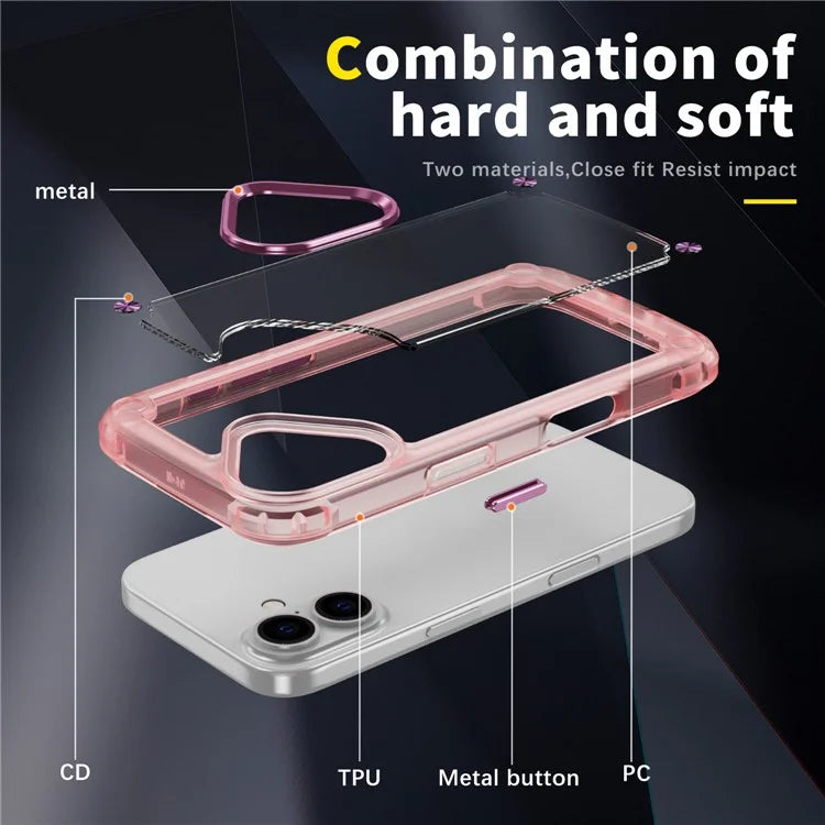 For iPhone 16 Plus Case Anti-Drop TPU Frame Clear PC Back Cover