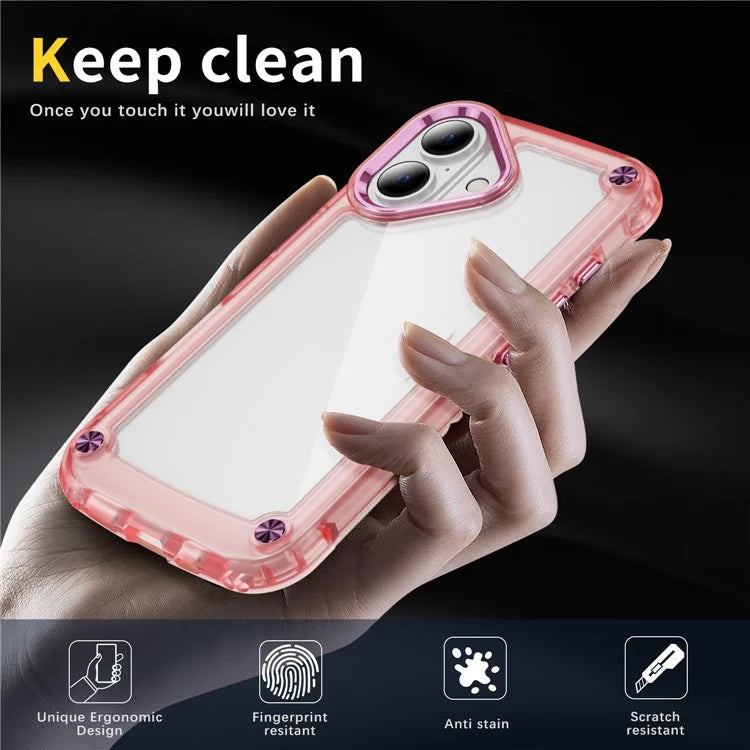 For iPhone 16 Plus Case Anti-Drop TPU Frame Clear PC Back Cover