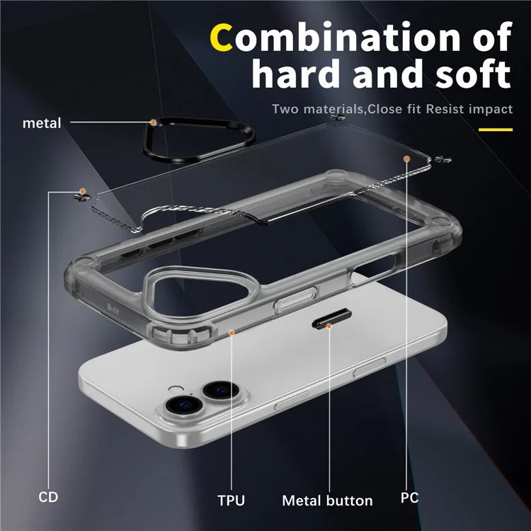 For iPhone 16 Plus Case Anti-Drop TPU Frame Clear PC Back Cover