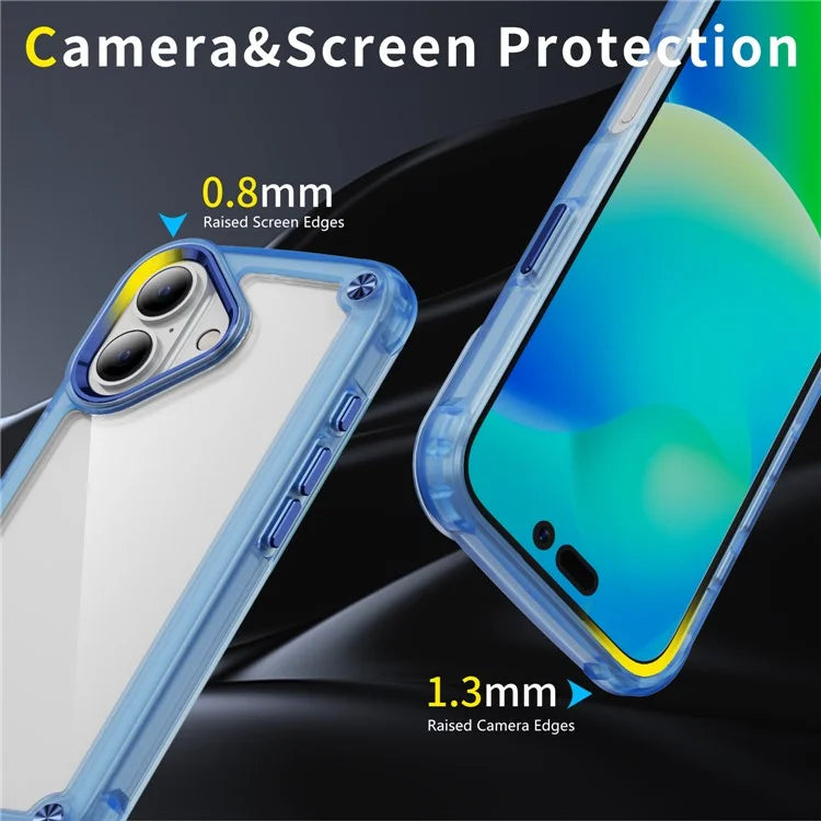 For iPhone 16 Plus Case Anti-Drop TPU Frame Clear PC Back Cover