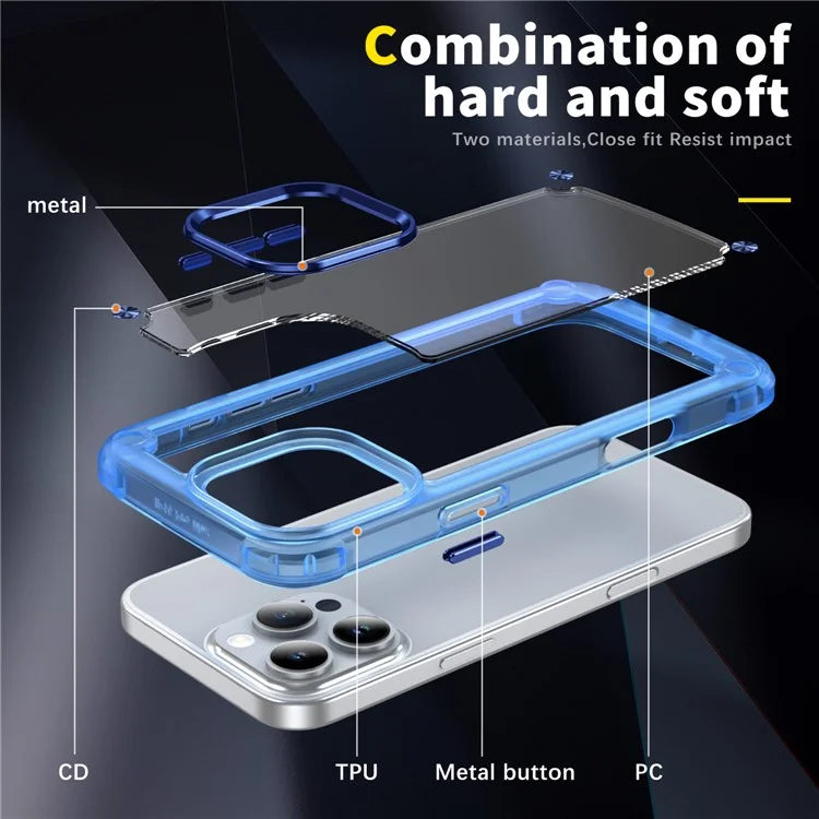 For iPhone 16 Pro Case Anti-Drop TPU Frame Clear PC Back Cover