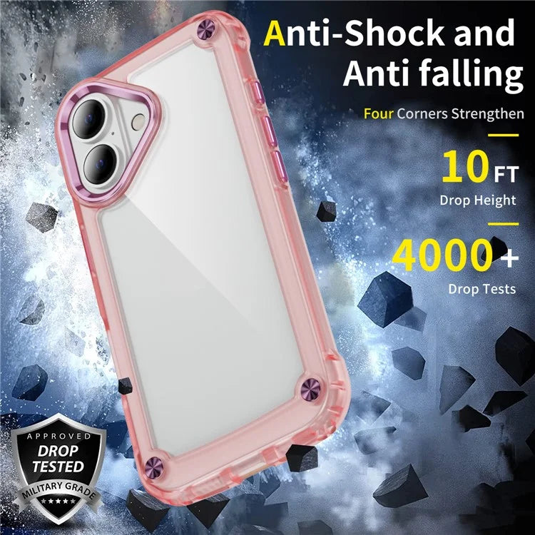 For iPhone 16 Case Anti-Drop TPU Frame Clear PC Back Cover