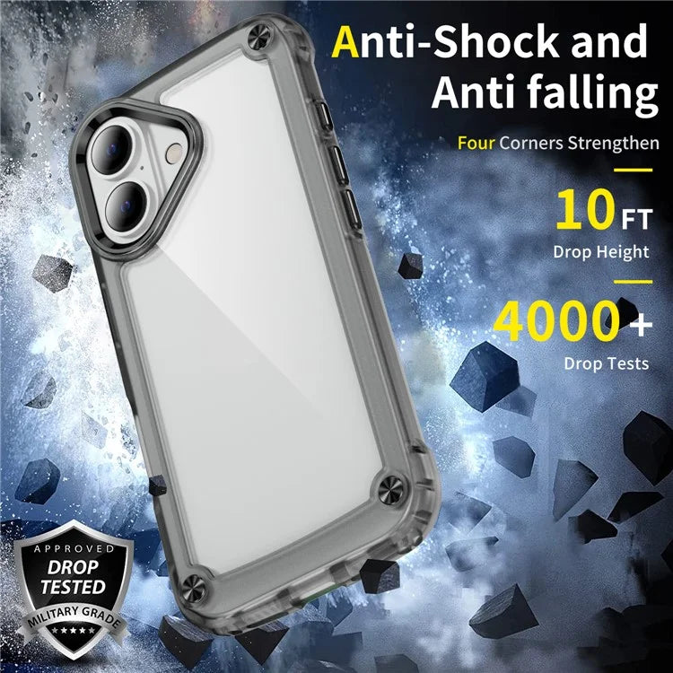 For iPhone 16 Case Anti-Drop TPU Frame Clear PC Back Cover