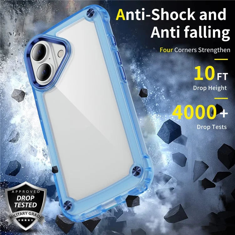 For iPhone 16 Case Anti-Drop TPU Frame Clear PC Back Cover