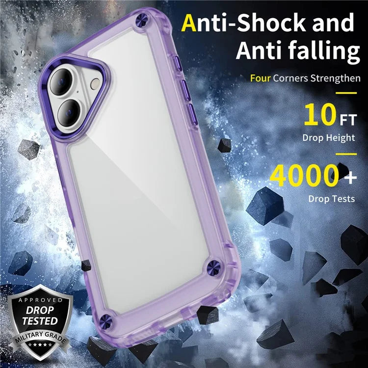 For iPhone 16 Case Anti-Drop TPU Frame Clear PC Back Cover