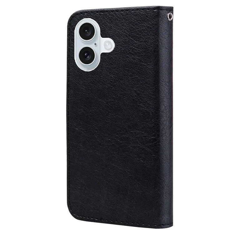 For iPhone 16 Plus Case Solid Color Leather Folding Stand Wallet Leather Phone Cover