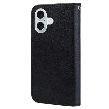 For iPhone 16 Plus Case Solid Color Leather Folding Stand Wallet Leather Phone Cover