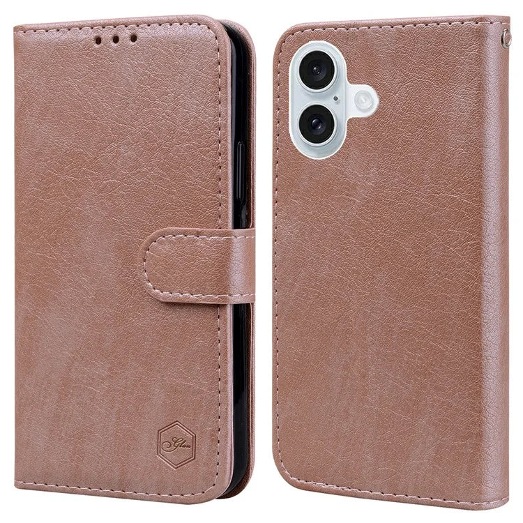 For iPhone 16 Plus Case Solid Color Leather Folding Stand Wallet Leather Phone Cover