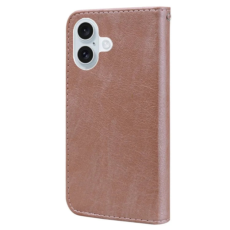 For iPhone 16 Plus Case Solid Color Leather Folding Stand Wallet Leather Phone Cover