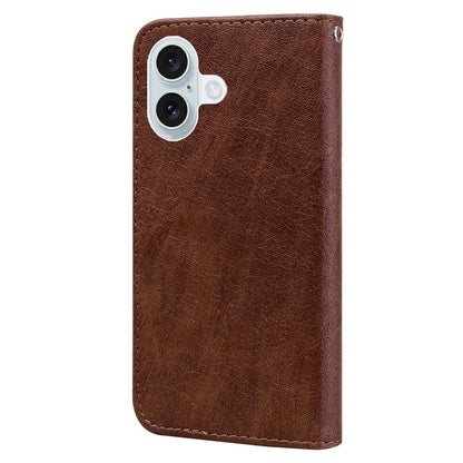 For iPhone 16 Plus Case Solid Color Leather Folding Stand Wallet Leather Phone Cover