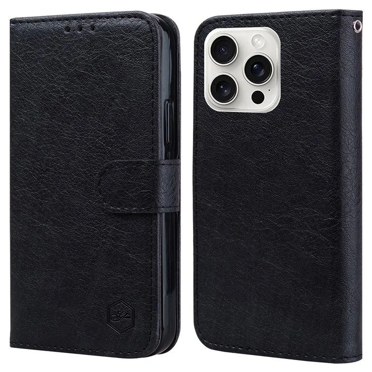 For iPhone 16 Pro Max Case Solid Color Leather Folding Stand Wallet Leather Phone Cover