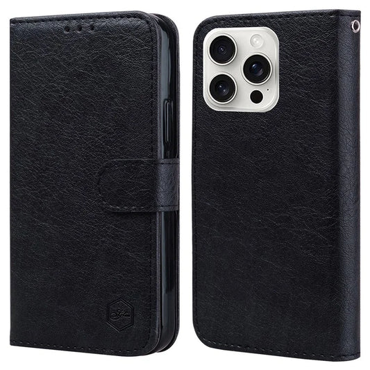 For iPhone 16 Pro Max Case Solid Color Leather Folding Stand Wallet Leather Phone Cover