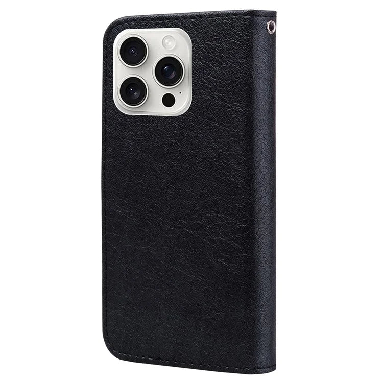 For iPhone 16 Pro Max Case Solid Color Leather Folding Stand Wallet Leather Phone Cover