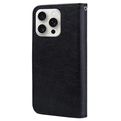 For iPhone 16 Pro Max Case Solid Color Leather Folding Stand Wallet Leather Phone Cover