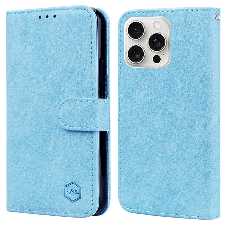 For iPhone 16 Pro Max Case Solid Color Leather Folding Stand Wallet Leather Phone Cover