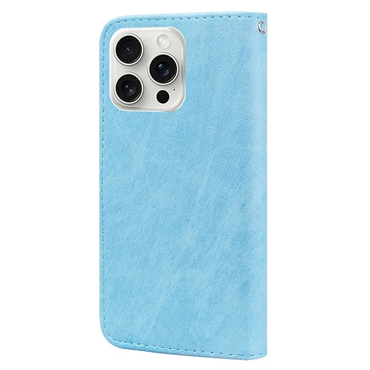 For iPhone 16 Pro Max Case Solid Color Leather Folding Stand Wallet Leather Phone Cover