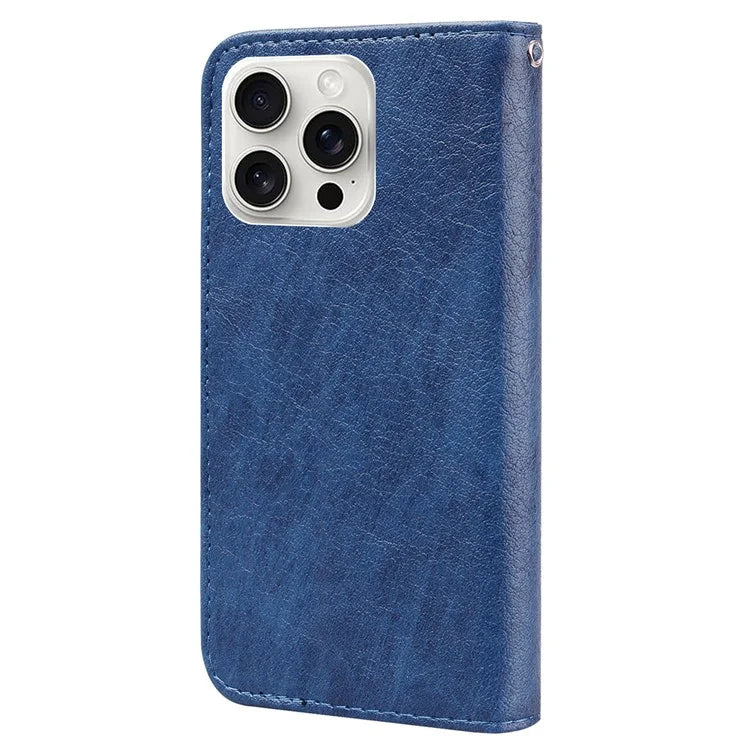 For iPhone 16 Pro Max Case Solid Color Leather Folding Stand Wallet Leather Phone Cover
