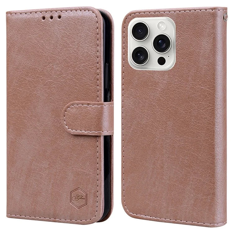 For iPhone 16 Pro Max Case Solid Color Leather Folding Stand Wallet Leather Phone Cover