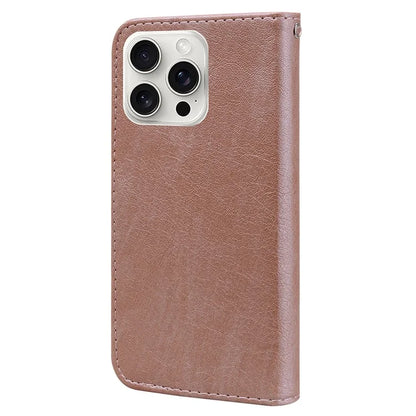 For iPhone 16 Pro Max Case Solid Color Leather Folding Stand Wallet Leather Phone Cover