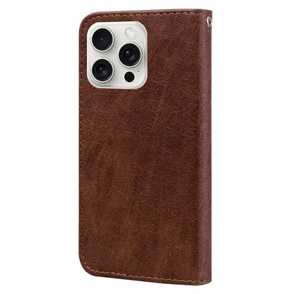 For iPhone 16 Pro Max Case Solid Color Leather Folding Stand Wallet Leather Phone Cover