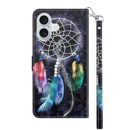 For iPhone 16 Plus Case Stand Pattern Printing Leather Phone Cover