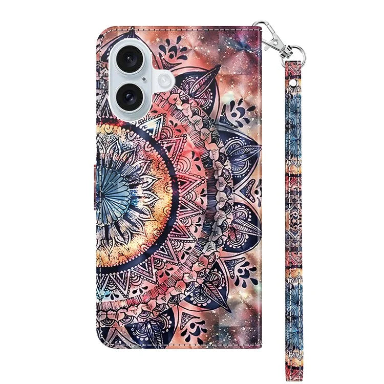 For iPhone 16 Plus Case Stand Pattern Printing Leather Phone Cover