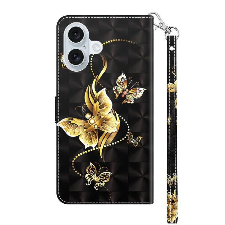 For iPhone 16 Plus Case Stand Pattern Printing Leather Phone Cover