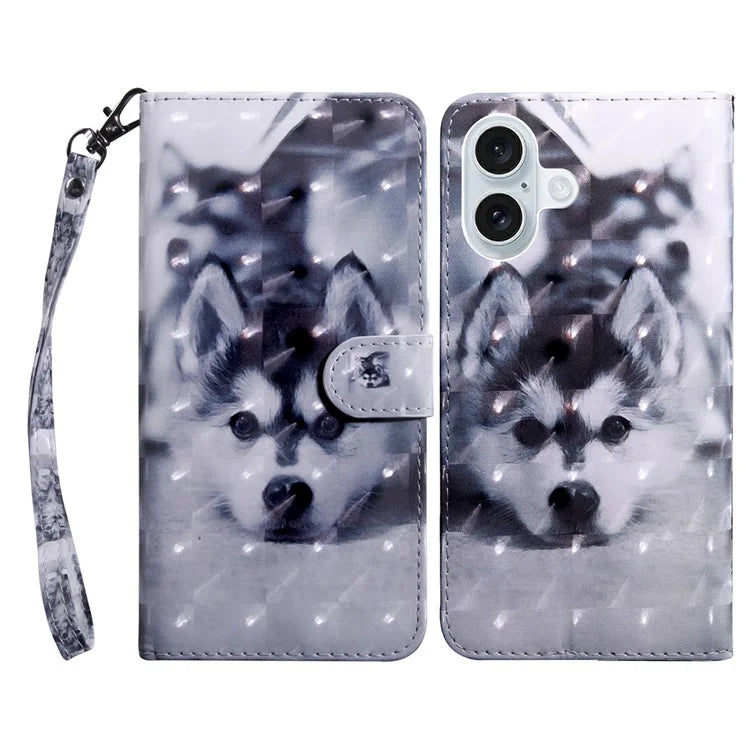 For iPhone 16 Plus Case Stand Pattern Printing Leather Phone Cover
