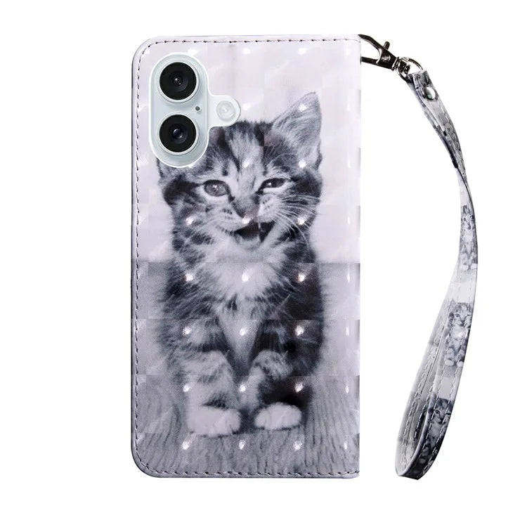 For iPhone 16 Plus Case Stand Pattern Printing Leather Phone Cover