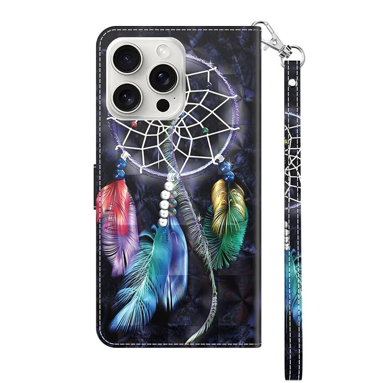 For iPhone 16 Pro Max Case Stand Pattern Printing Leather Phone Cover