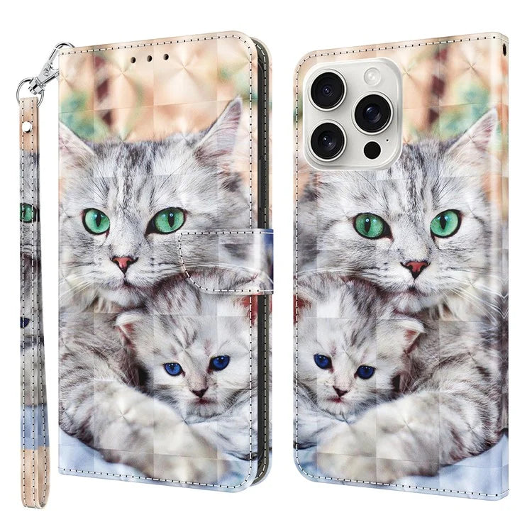For iPhone 16 Pro Max Case Stand Pattern Printing Leather Phone Cover