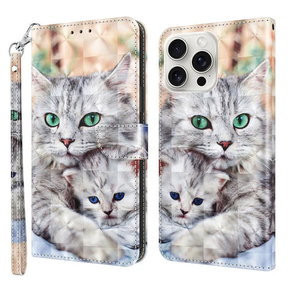 For iPhone 16 Pro Max Case Stand Pattern Printing Leather Phone Cover
