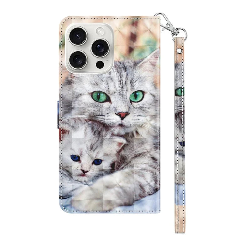 For iPhone 16 Pro Max Case Stand Pattern Printing Leather Phone Cover