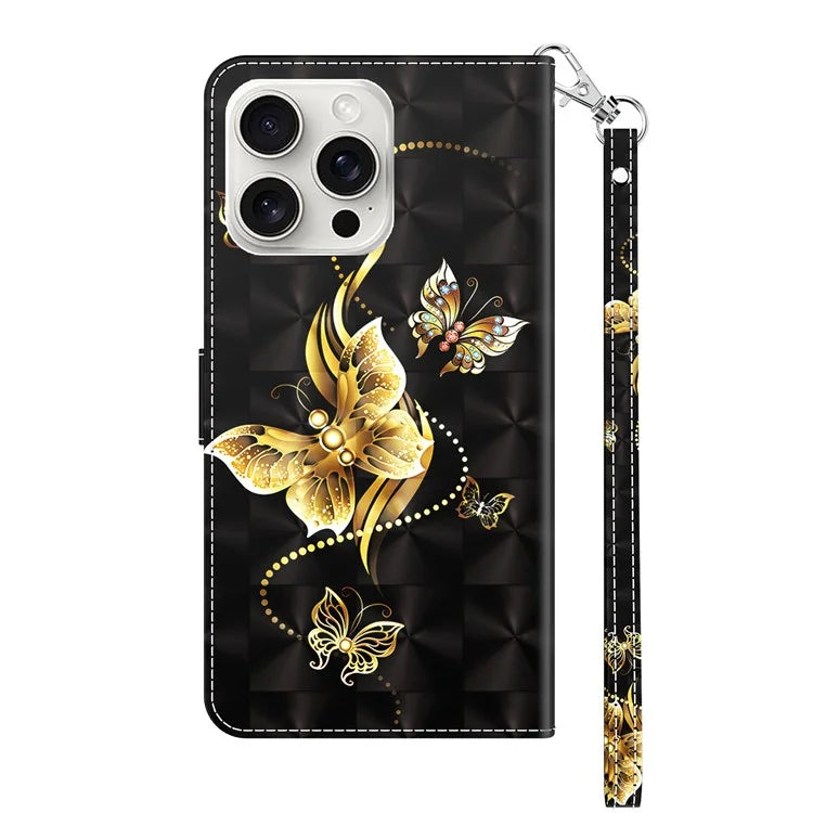 For iPhone 16 Pro Max Case Stand Pattern Printing Leather Phone Cover