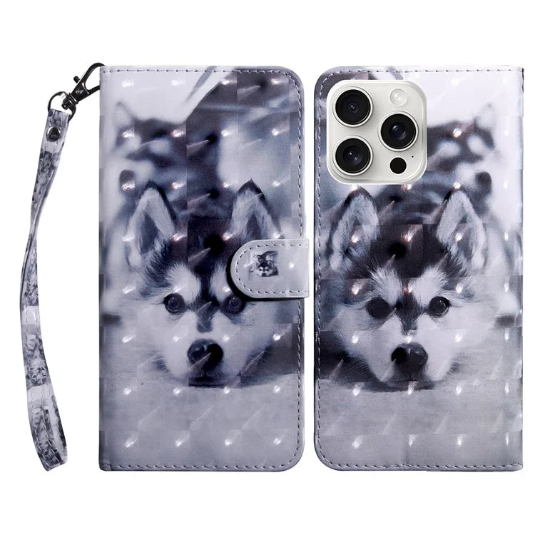 For iPhone 16 Pro Max Case Stand Pattern Printing Leather Phone Cover