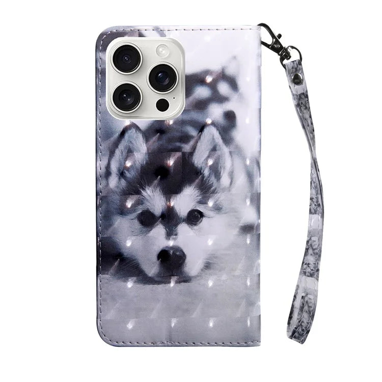 For iPhone 16 Pro Max Case Stand Pattern Printing Leather Phone Cover
