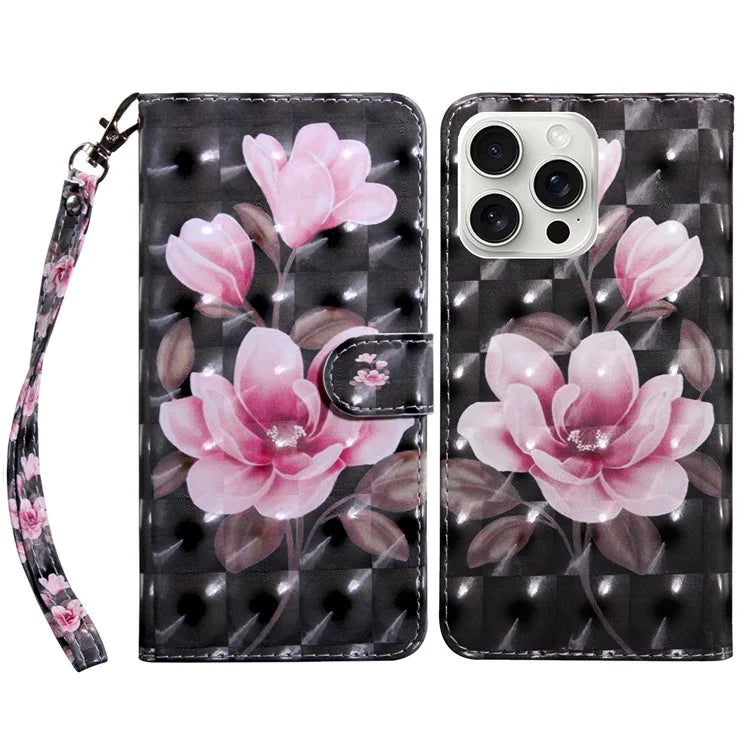 For iPhone 16 Pro Max Case Stand Pattern Printing Leather Phone Cover